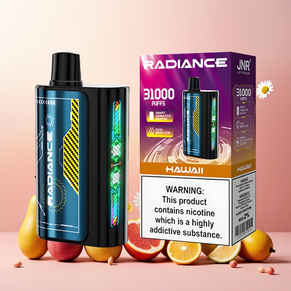JNR Radiance Norge Engros 31000 Puffs Hawaii Vape til engangsbruk med 28ml E-liquid, Dual Mesh Coil og Type-C Lading