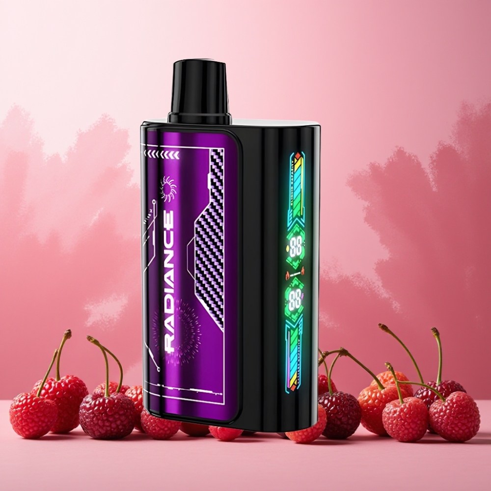 JNR Radiance Norge Engros 31000 Puffs Vape til engangsbruk Kirsebær & Bær med Smart Animation Skjerm, 28ml E-væske, 950 mAh Batteri