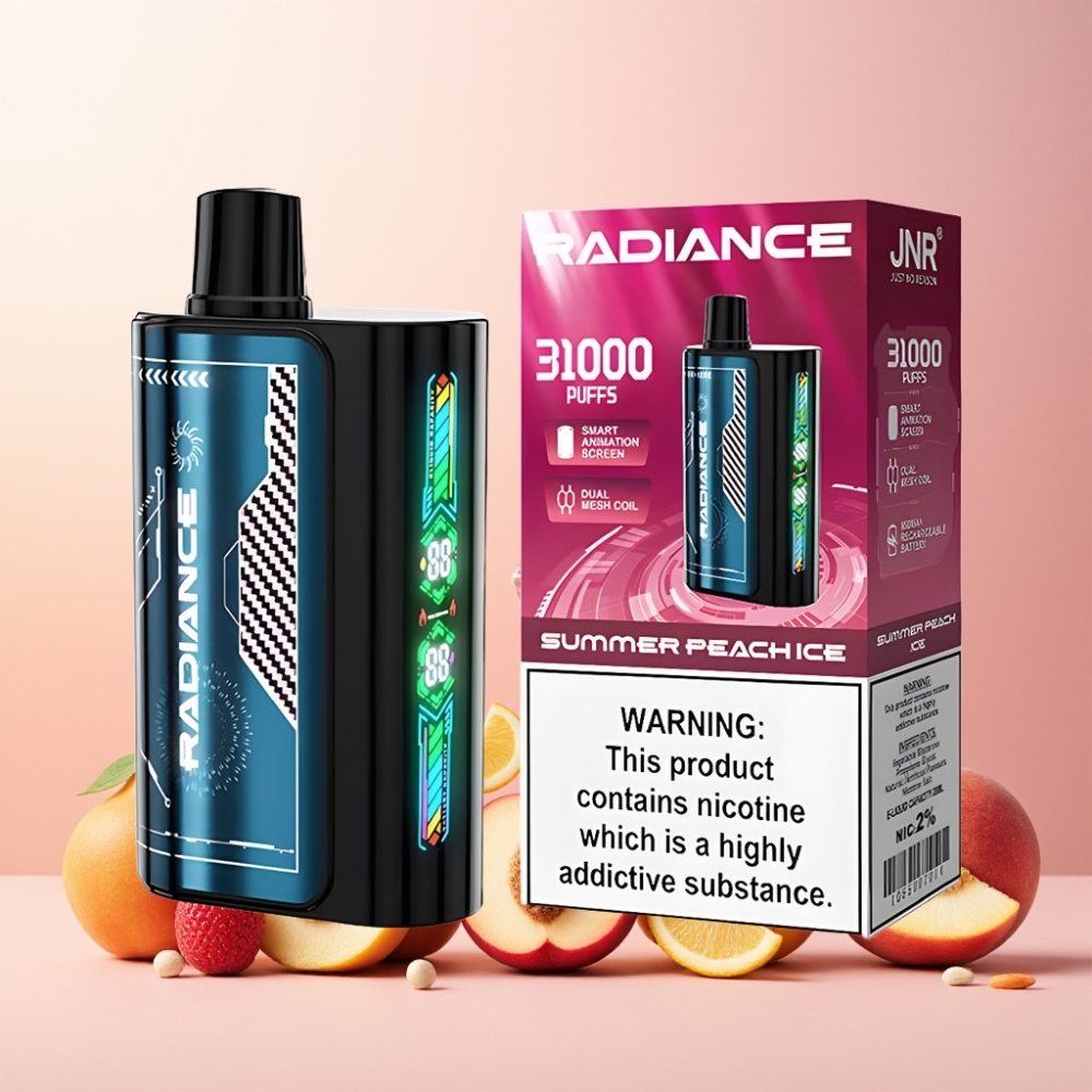 JNR Radiance Norge Engros 31000 Puffs Vape til engangsbruk Sommerfersken Is med Smart Animation Screen & Type-C Lading