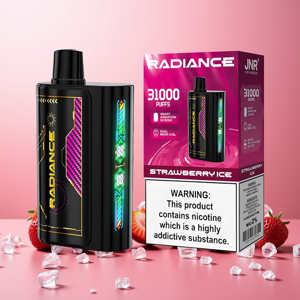 Norge engros JNR Radiance 31000 Puffs Vape til engangsbruk Jordbær Is med 28ml E-liquid og 950 mAh Oppladbar Batteri