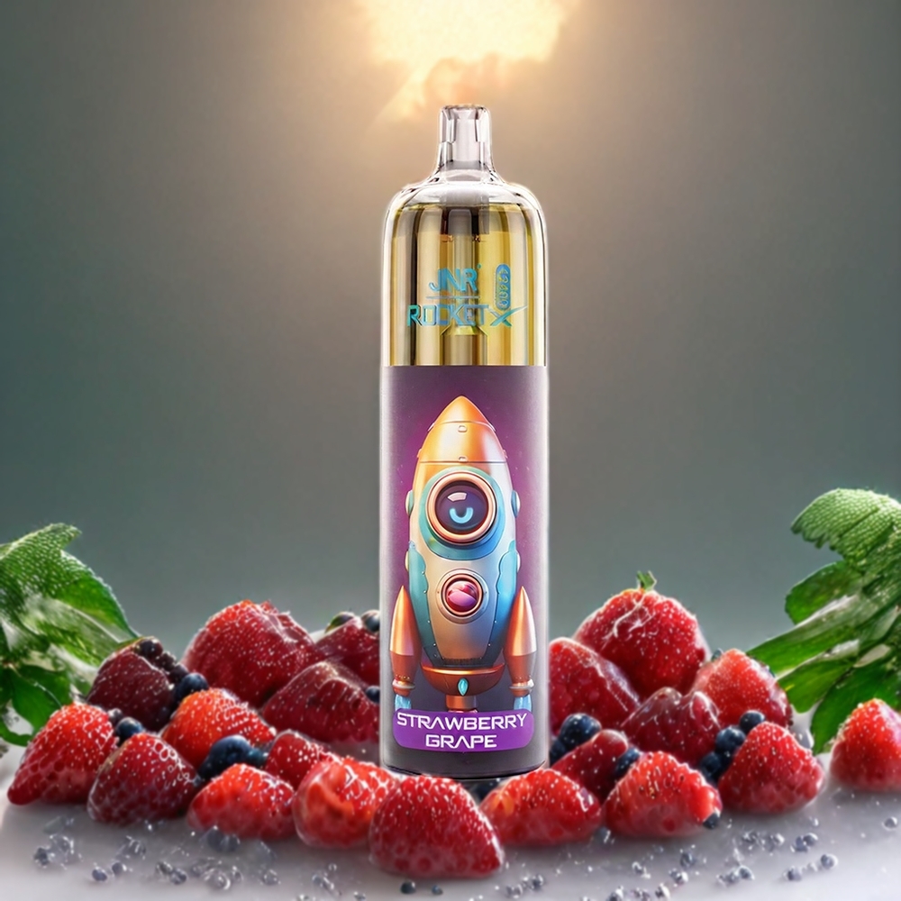 JNR Rocket X 12400 Norge engros 12400 Puffs Jordbær Drue med RGB-lys, 1.2 Ohm Mesh Coil, Justerbar Luftstrøm, Type-C Lading