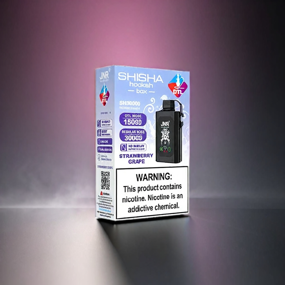 JNR Shisha Box 20500 Puffs Norge Engros – Jordbær Drue – HD Skjerm – 25ml E-væske – Type-C Hurtiglading