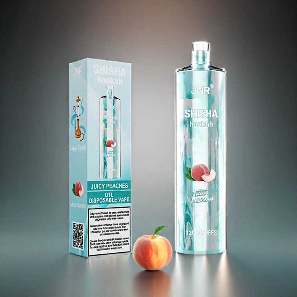 JNR Shisha Hookah 12000 Puffs Norge Engros – 750mAh Batteri, 24ml E-væske, Type-C Lading, 0.6 Ohm Mesh Coil, 10 Stk/Pakke, Juicy Peaches (Saftige Fersken)