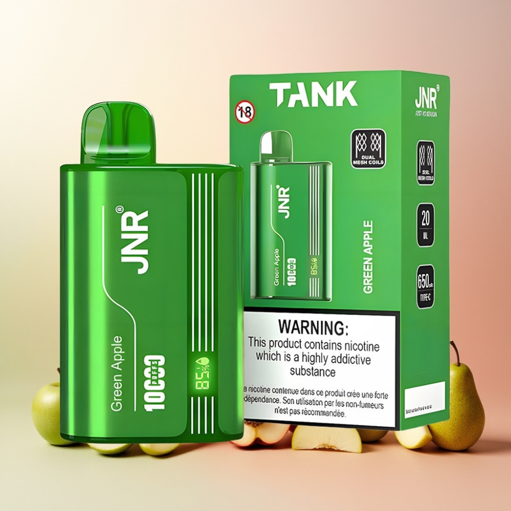 JNR Tank 10000 Puffs Norge Engros Vape til engangsbruk med Justerbar Luftstrøm, Digital Display & Type-C Lading – Grønt Eple Fersken Pære