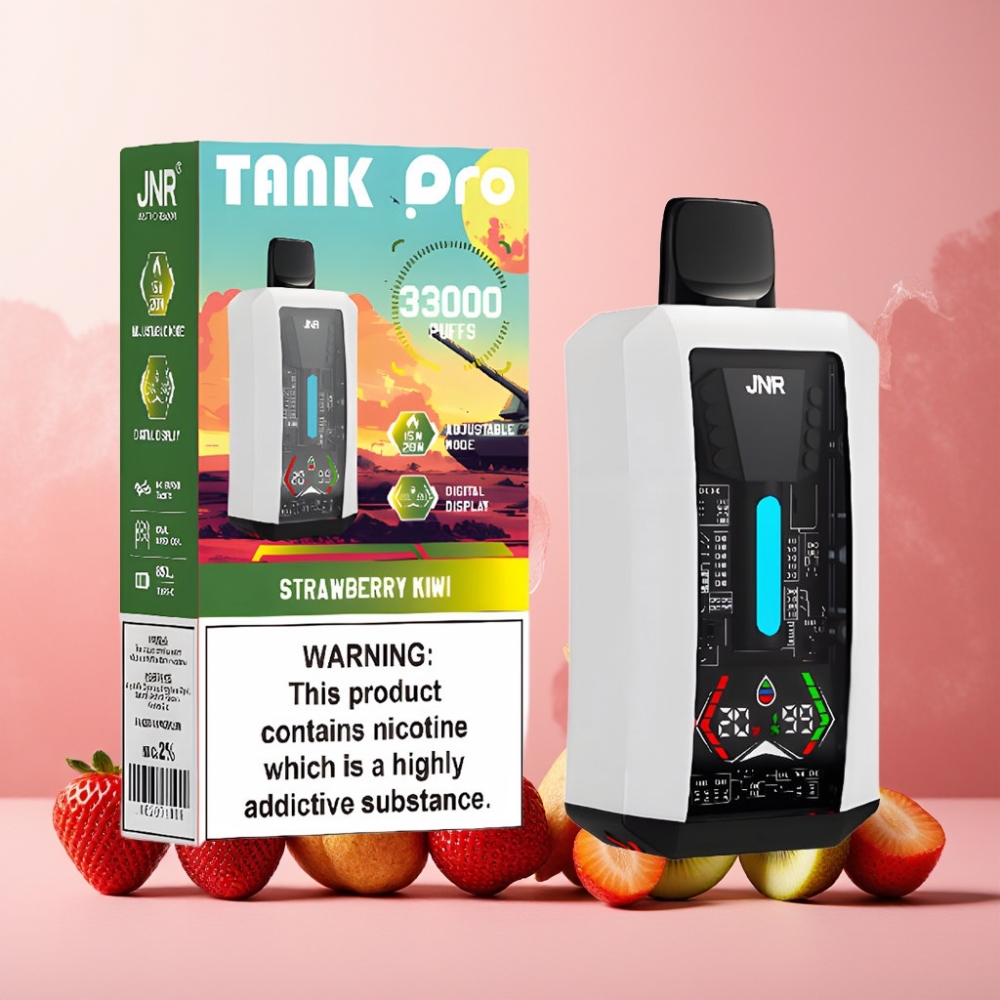 JNR Tank Pro 33000 Puffs Norge Engros – 28ml e-Liquid, Digital Display, Dual Mesh Coil, Jordbær Kiwi