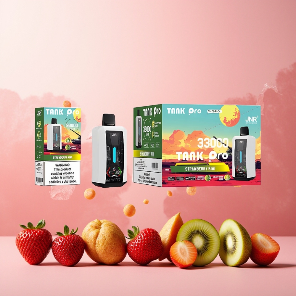 JNR Tank Pro 33000 Puffs Norge Engros – 28ml e-Liquid, Digital Display, Dual Mesh Coil, Jordbær Kiwi