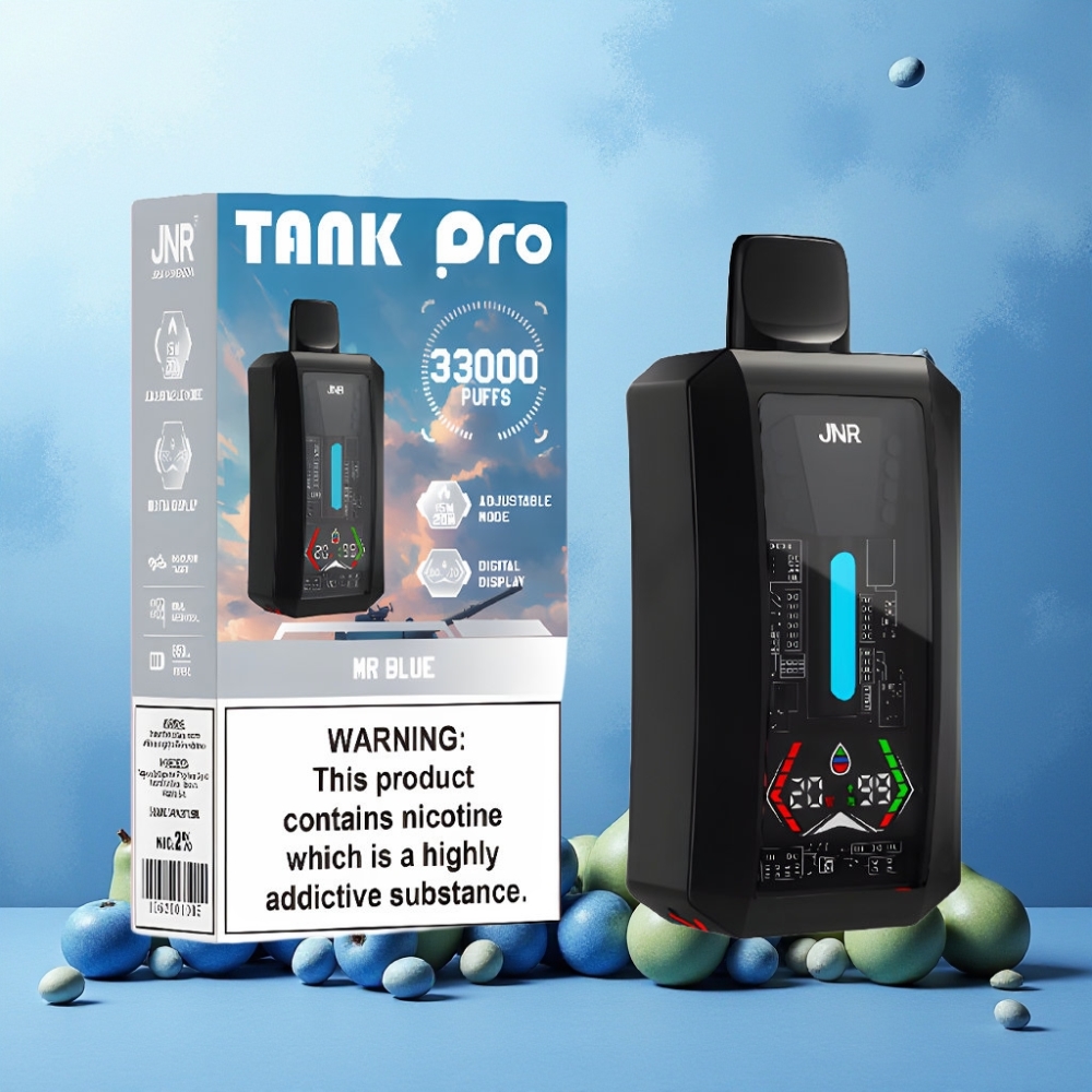 JNR Tank Pro 33000 Puffs Norge Engros – 28ml e-Liquid, Digital Display, Dual Mesh Coil, Type-C Lading, Mr Blå