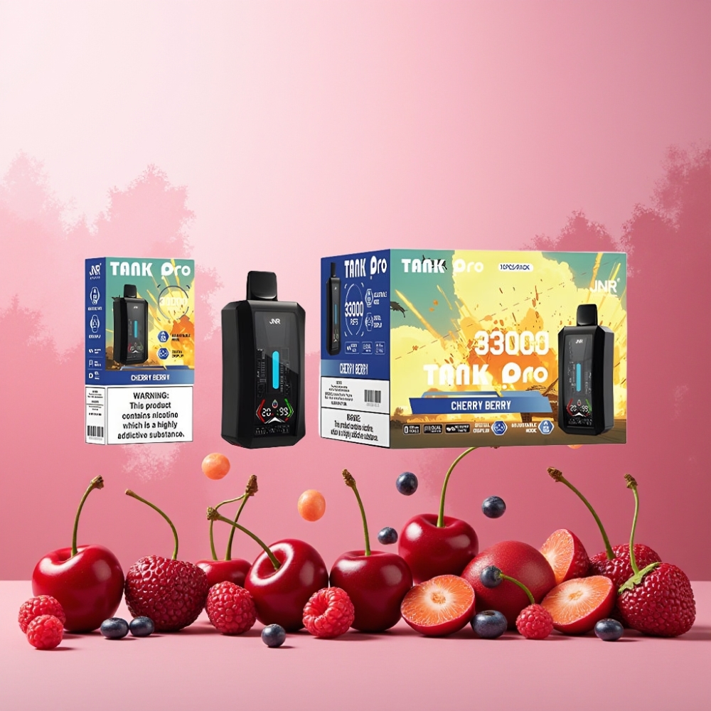 JNR Tank Pro 33000 Puffs Norge Engros – 28ml e-Liquid, Dual Mesh Coil, Type-C Lading, 2 % Nikotin – Kirsebær & Bær
