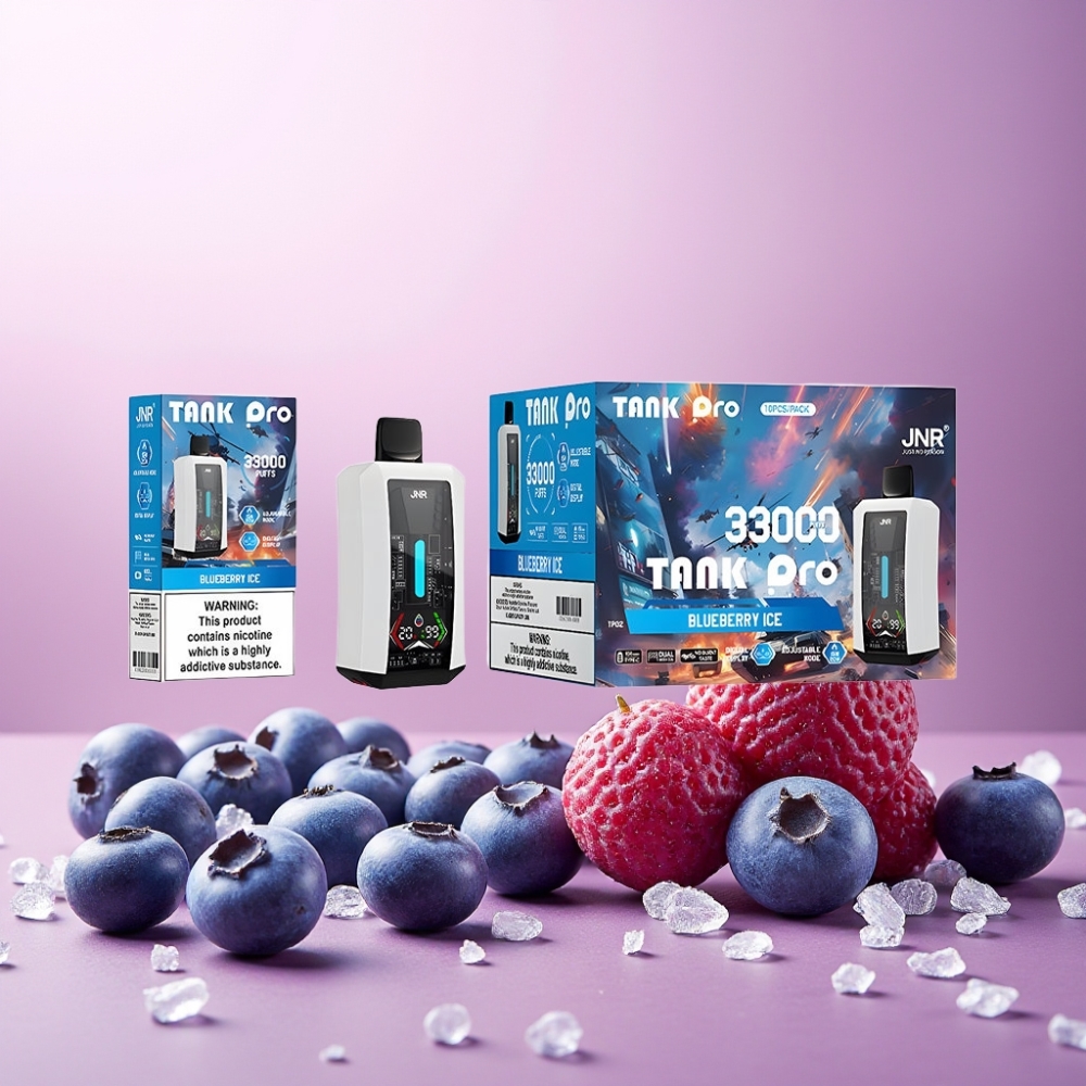 JNR Tank Pro 33000 Puffs Norge Engros – Blåbær Is – 28ml e-Liquide, Digital Display, Dual Mesh Coil, Type-C Lading