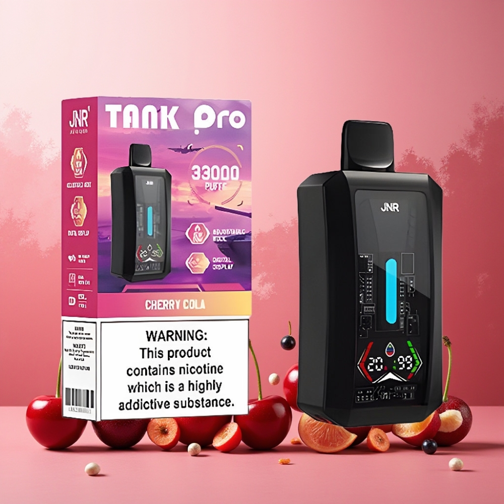 JNR Tank Pro 33000 Puffs Norge Engros Vape til engangsbruk Kirsebær Cola – 28ml e-Liquid, Digital Display, Dual Mesh Coil, Type-C-lading