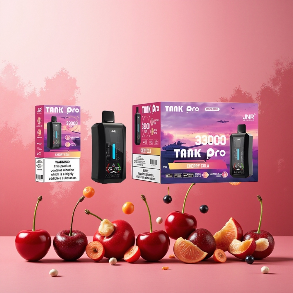 JNR Tank Pro 33000 Puffs Norge Engros Vape til engangsbruk Kirsebær Cola – 28ml e-Liquid, Digital Display, Dual Mesh Coil, Type-C-lading