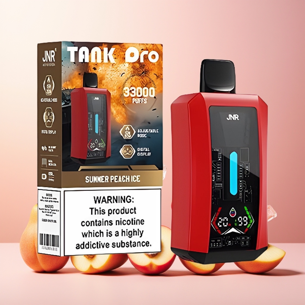 JNR Tank Pro 33000 Puffs Norge Engros Vape til engangsbruk Sommerfersken Is med Digital Display, Dual Mesh Coil og Type-C Lading