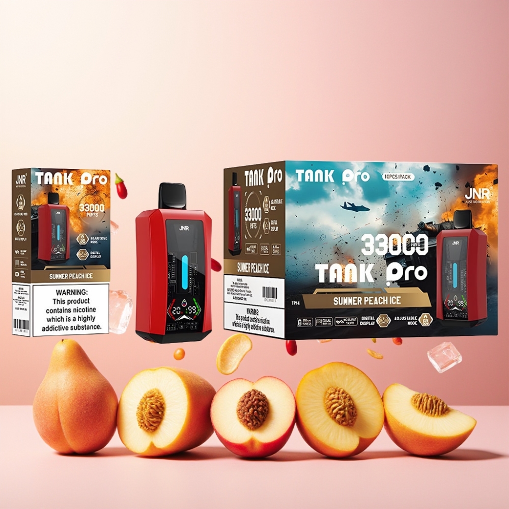 JNR Tank Pro 33000 Puffs Norge Engros Vape til engangsbruk Sommerfersken Is med Digital Display, Dual Mesh Coil og Type-C Lading