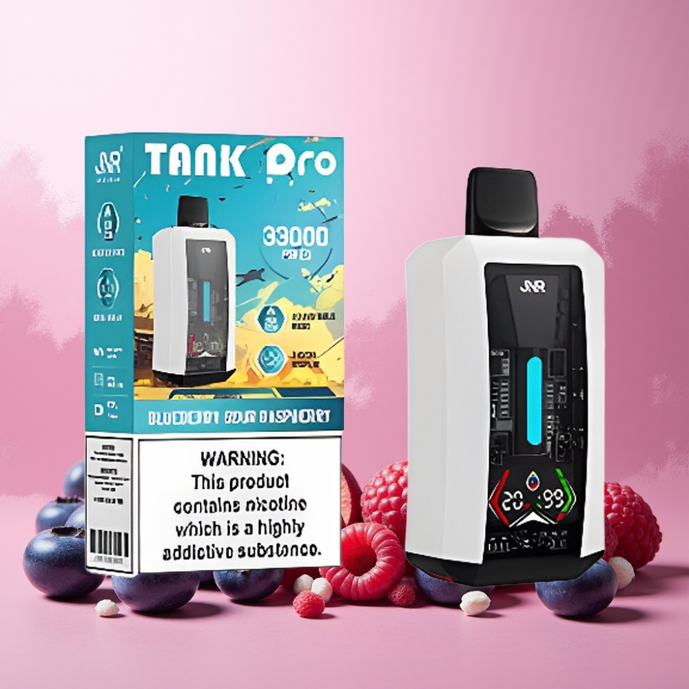 JNR Tank Pro Norge Engros 33000 Puffs Vape til engangsbruk Blåbær Sur Bringebær med Digital Display, Dual Mesh Coil og Type-C Lading