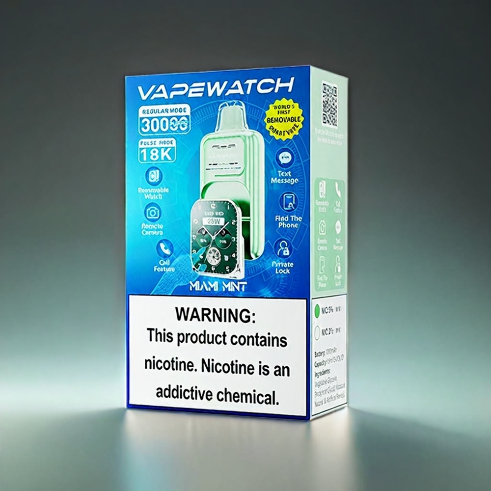 JNR Vape Watch 30000 Puffs Norge Engros – 1000mAh Batteri, 19mL Tank, Type-C Lading, Miami Mynte
