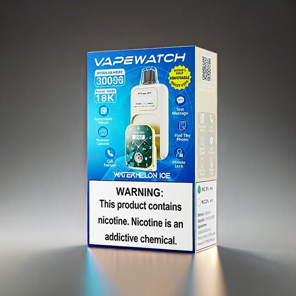 JNR Vape Watch 30000 Puffs Norge Engros – Vannmelon Is – 1000mAh Batteri, 19mL E-væske, 5% Nikotin, Dual Mesh Coil, Type-C Lynlading