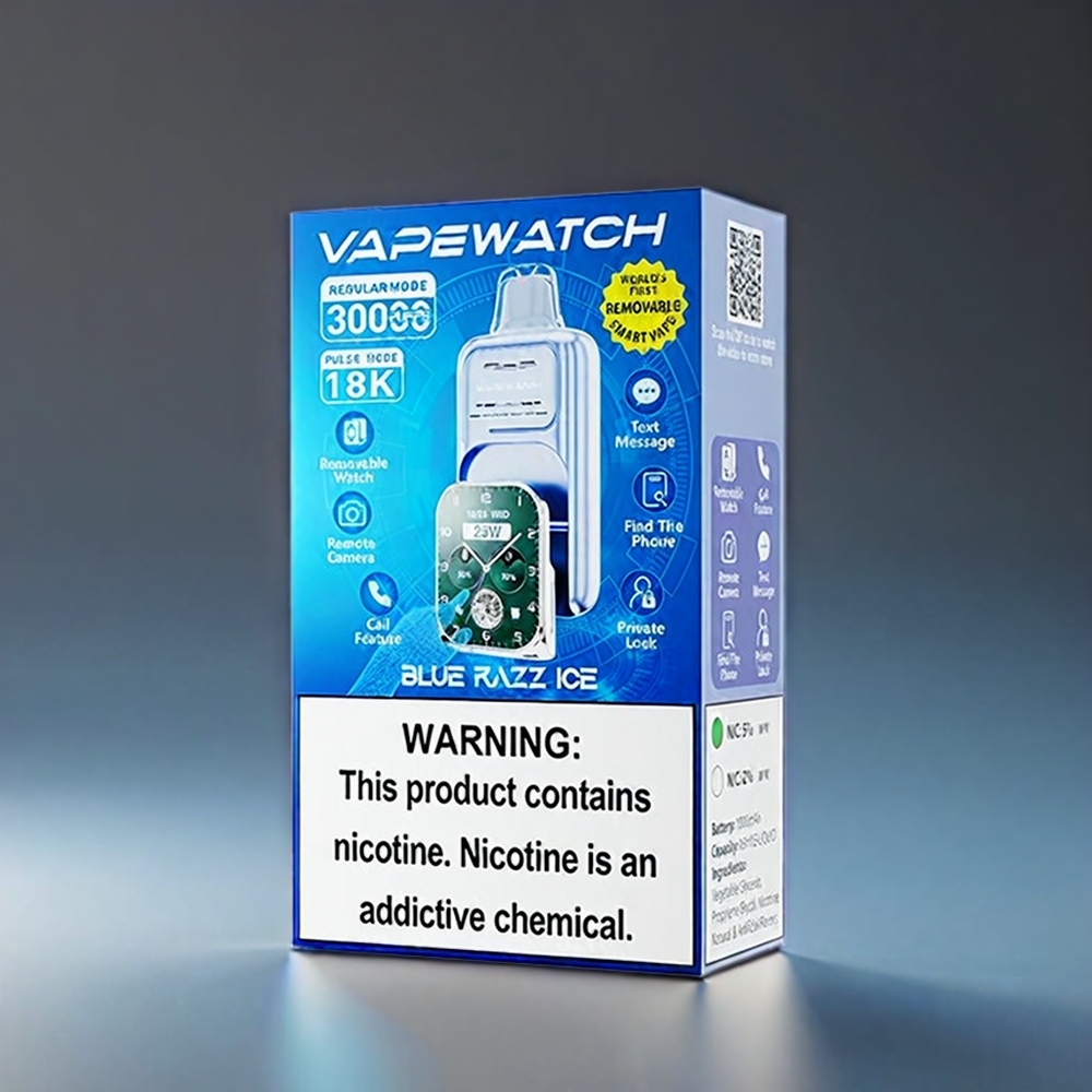 JNR Vape Watch 30000 Puffs Norge engros – Blå Bringebær Is – 1000mAh Battery – 19mL E-liquid – Type-C Lading
