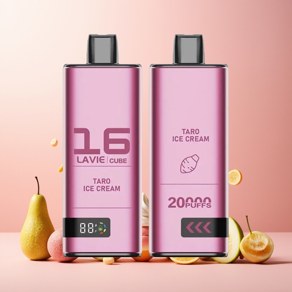 Lavie Cube 20000 Puffs Engangs Vape Norge Engros – 28ML Væske, 600mAh Batteri, Type C – Taro Iskrem