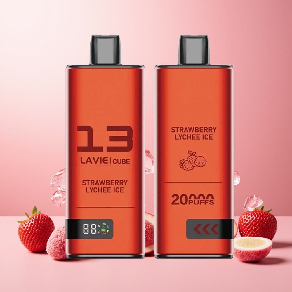 Lavie Cube 20000 Puffs Engangs Vape Norge Engros – Jordbær/Litchi Is – 28ML, 600mAh, Type C-lading