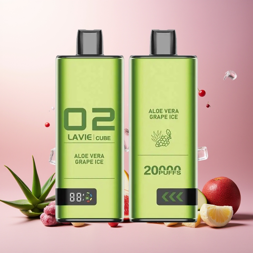 Lavie Cube 20000 Puffs Norge Engros Vape til engangsbruk Aloe Vera og Drueis 28ML 5% Salt Nikotin Type C-lading