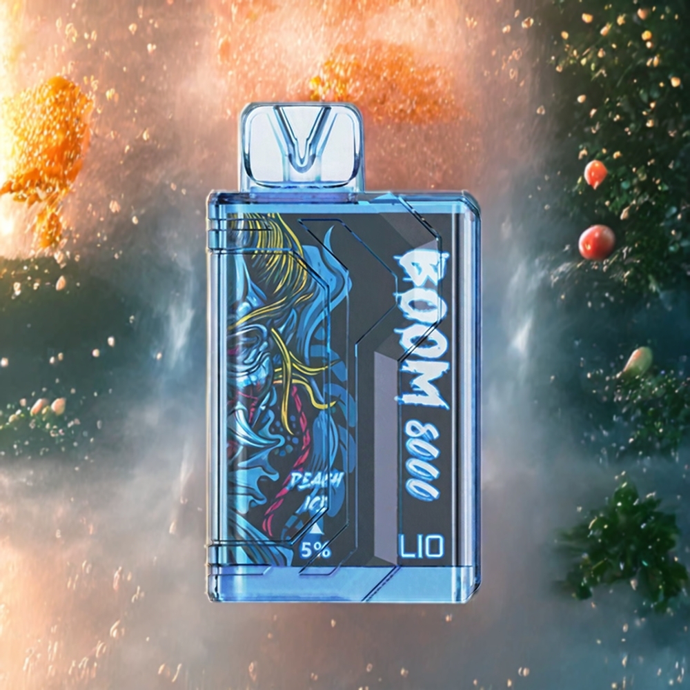 LIO BOOM PRO 8000 Puffs Norge engros Engangs vape Peach Ice 15ml 5% Nikotin Type-C Lading Mesh Coil