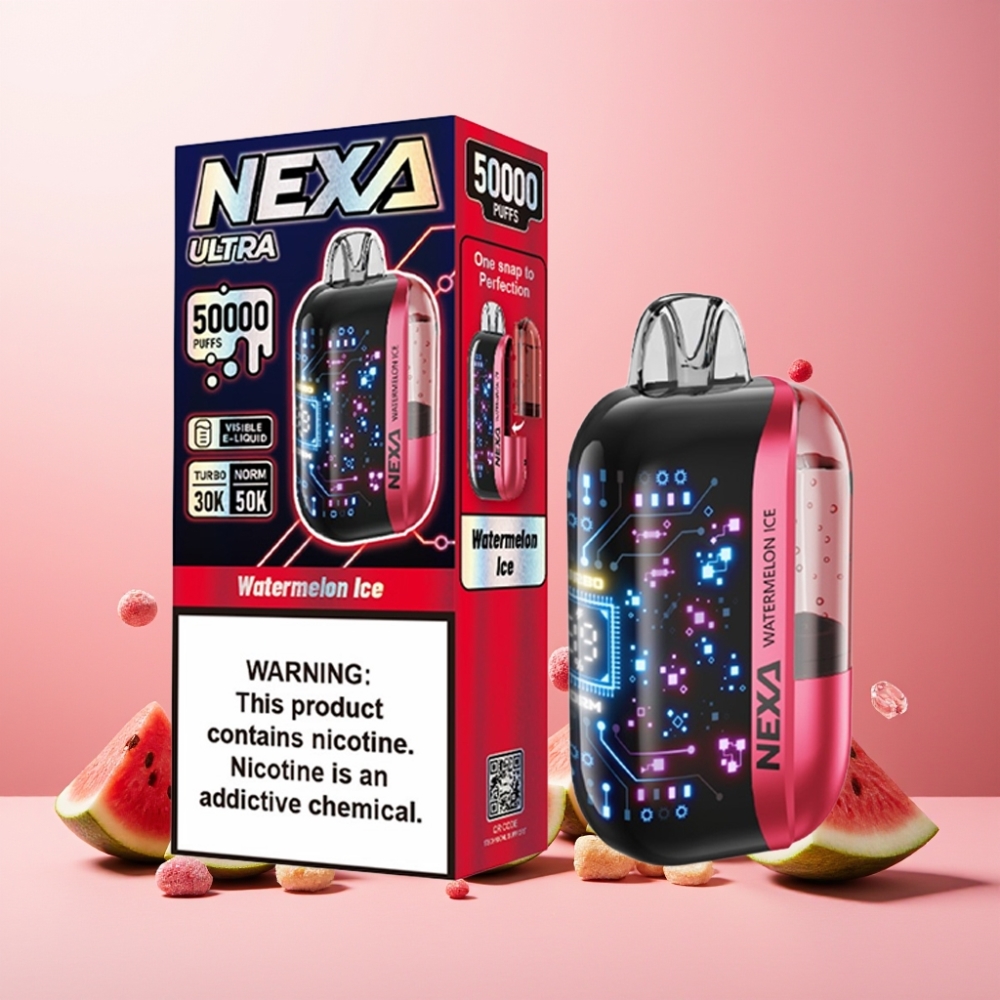 NEXA Ultra 50K Norge Engros Vape til engangsbruk 50000 Puffs 20ml 5% Nikotin Vannmelon Is med 3D Curved Skjerm og Type-C Lading