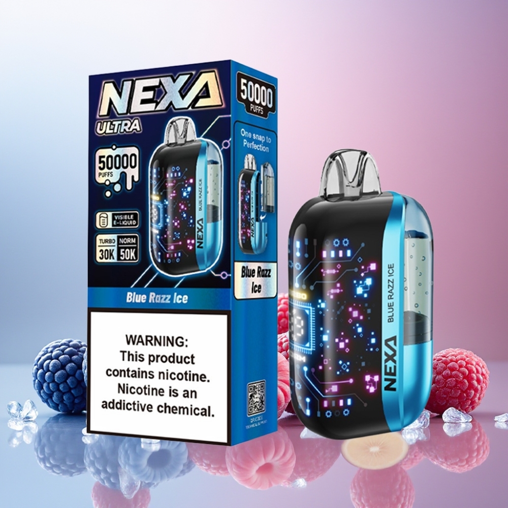 NEXA Ultra 50K Norge Engros Vape til engangsbruk Blå Bringebær Is med 20ml Kapasitet, 800mAh Batteri & 50000 Puffs