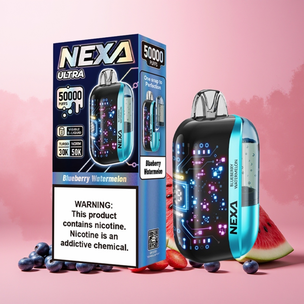 NEXA Ultra 50K Norge Engros Vape til engangsbruk Blåbær og Vannmelon – 20ml, 5% Nikotin, 800mAh, Type-C-lading