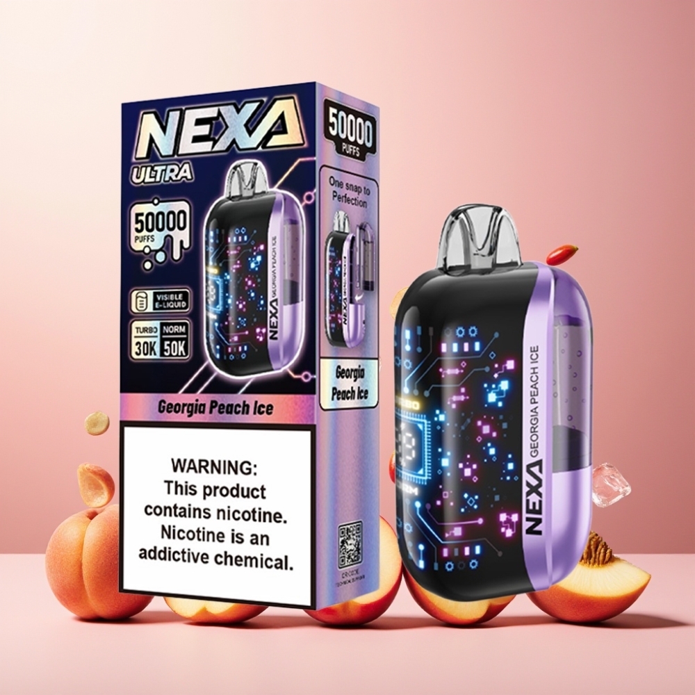 NEXA Ultra 50K Norge Engros Vape til engangsbruk Georgia Peach Is 20ml 50000 Puffs 5% Nikotin 3D Skjerm