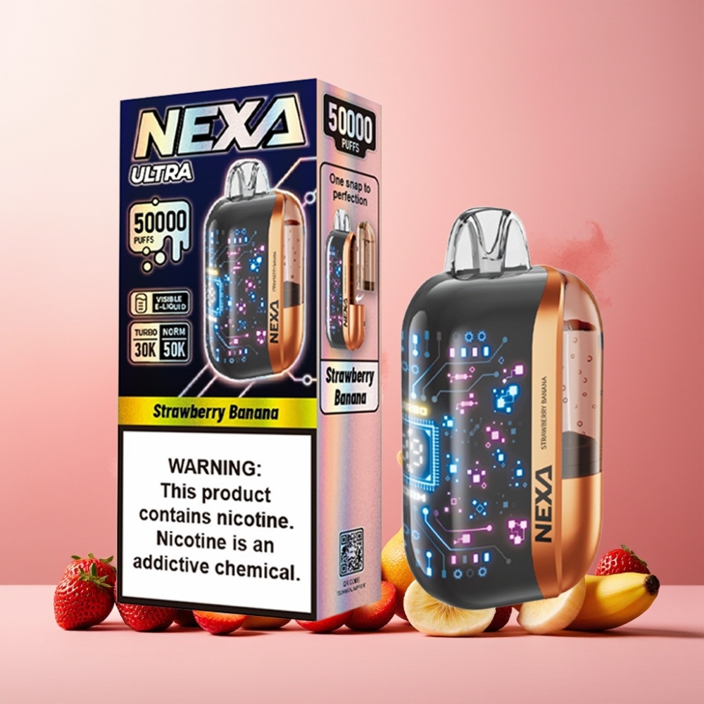 NEXA Ultra 50K Norge Engros Vape til engangsbruk Jordbær Banan 20ml 50000 Puffs 5% Nikotin Type-C Lading 3D Skjerm