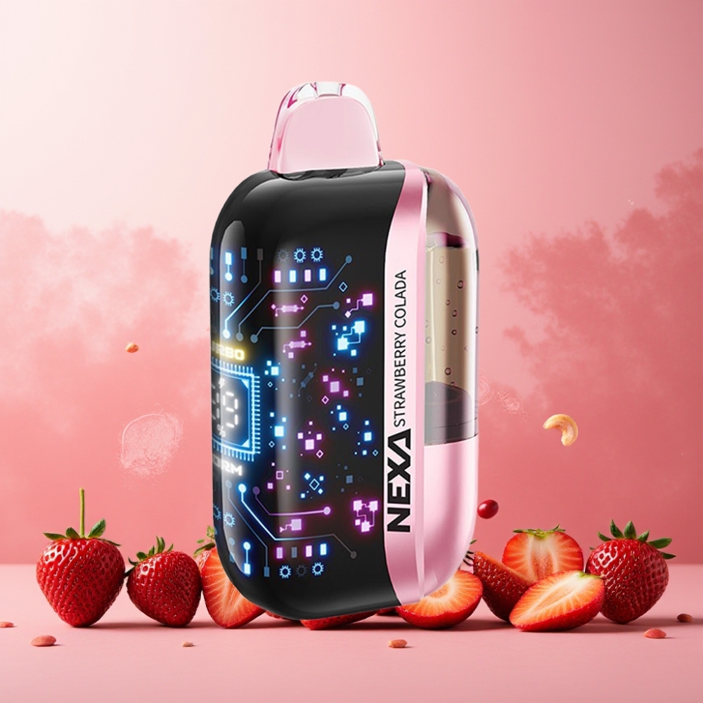 NEXA Ultra 50K Norge Engros Vape til engangsbruk Jordbær Colada – 20ml Kapasitet, 50000 Puffs, 5% Nikotin, 0.9ohm Dual Mesh Coils
