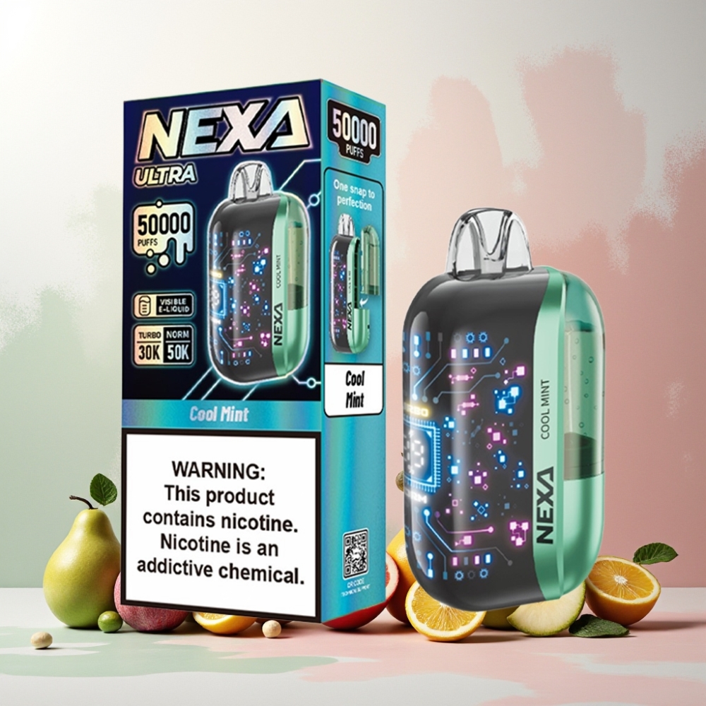 NEXA Ultra 50K Norge Engros Vape til engangsbruk Kjølig Mynte – 20ml, 800mAh, 5% Nikotin, Type-C-lading, 3D-buet skjerm