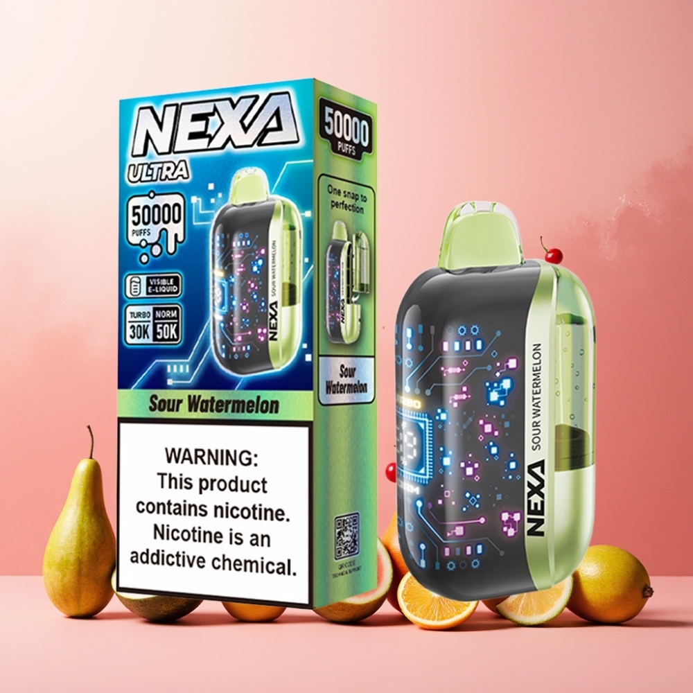 NEXA Ultra 50K Norge Engros Vape til engangsbruk – Sur Vannmelon – 20ml Kapasitet, 50000 Puffs, 5% Nikotin, 0.9ohm Dual Mesh Coils