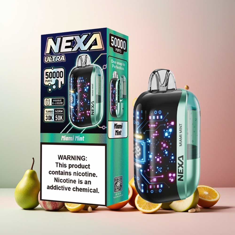 NEXA Ultra 50K Vape til engangsbruk Norge Engros – Miami Mynte – 20ml Kapasitet, 50000 Puff, 5% Nikotin, 0.9ohm Dual Mesh Coils