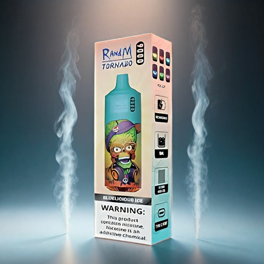 RandM Tornado 9000 Puffs Norge Engros – 18 mL E-liquid, 850 mAh Batteri, Mesh Coil, Blåis Smak