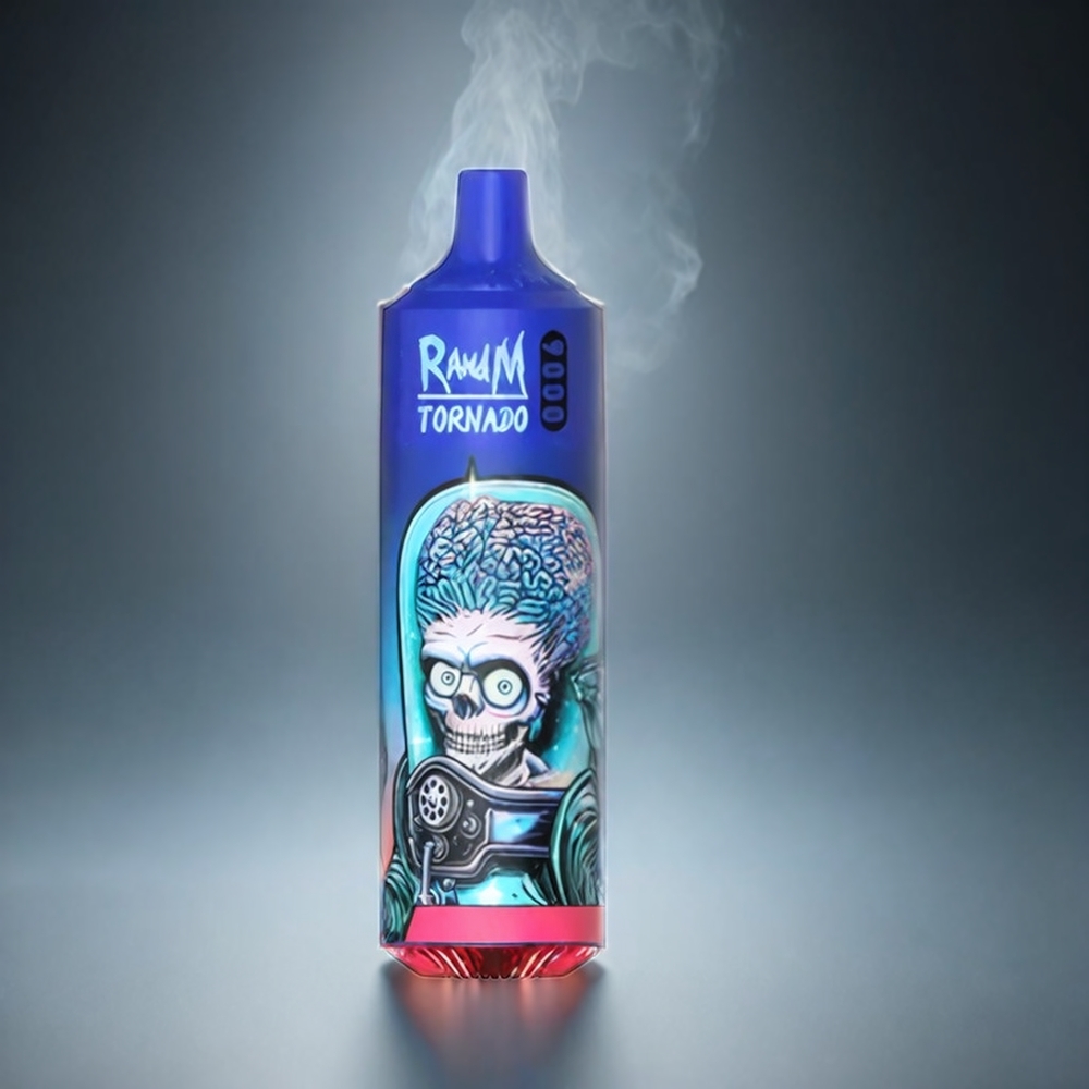 RandM Tornado 9000 Puffs Norge Engros – 18 mL E-liquid, 850 mAh Batteri, Mesh Coil, Svart Is (Black Ice)
