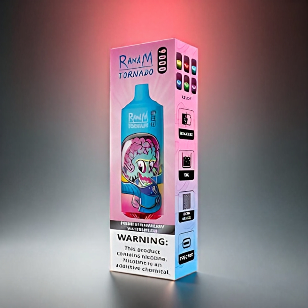 RandM Tornado 9000 Puffs Norge Engros – 18 mL E-væske, 850 mAh Oppladbar, Mesh Coil, RGB Display – Jordbær Vannmelon