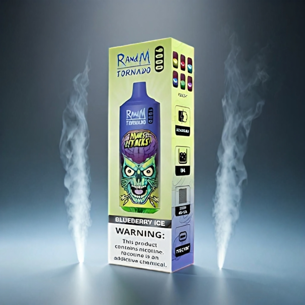 RandM Tornado 9000 Puffs Norge Engros – 850 mAh Oppladbar, 18 mL E-væske, Mesh Coil, Blåbær Is