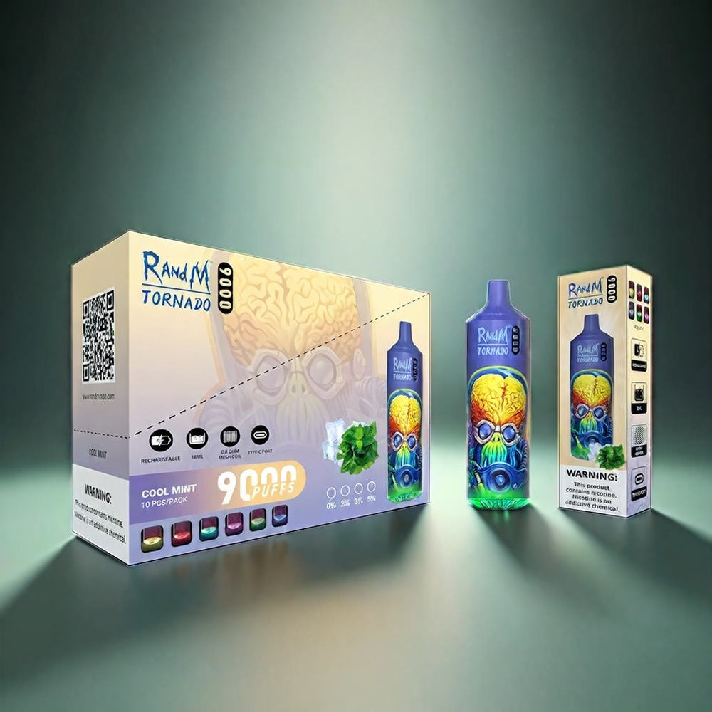RandM Tornado 9000 Puffs Norge Engros – 850 mAh Oppladbar – 18 mL Væske – Mesh Coil