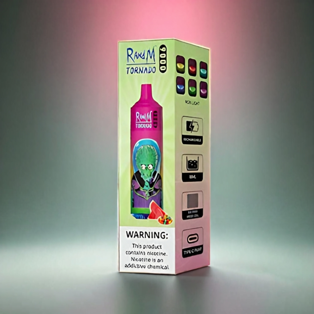 RandM Tornado 9000 Puffs Norge Engros – Vannmelon Tyggegummi med 850 mAh Batteri, 18 mL E-væske