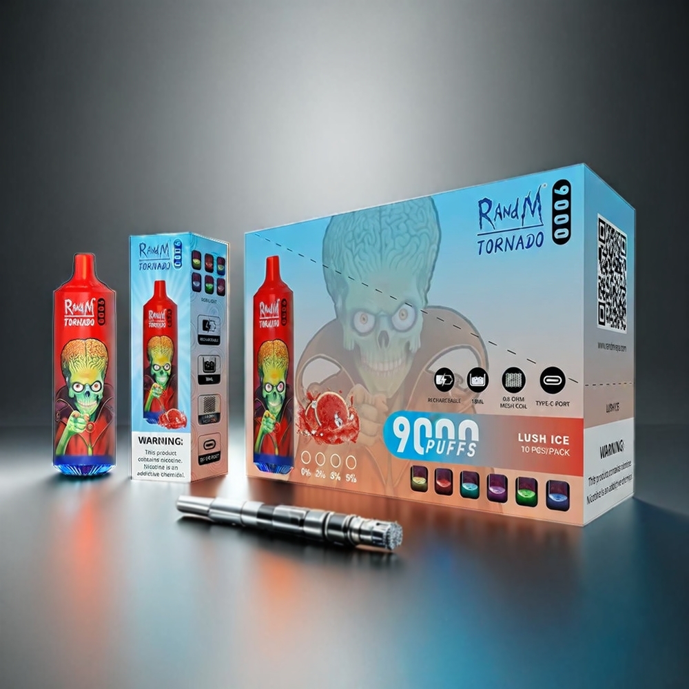 RandM Tornado 9000 Puffs Norge engros – 18 mL E-liquid, 850 mAh Batteri, Mesh Coil, RGB Display, 54 Smaksvarianter
