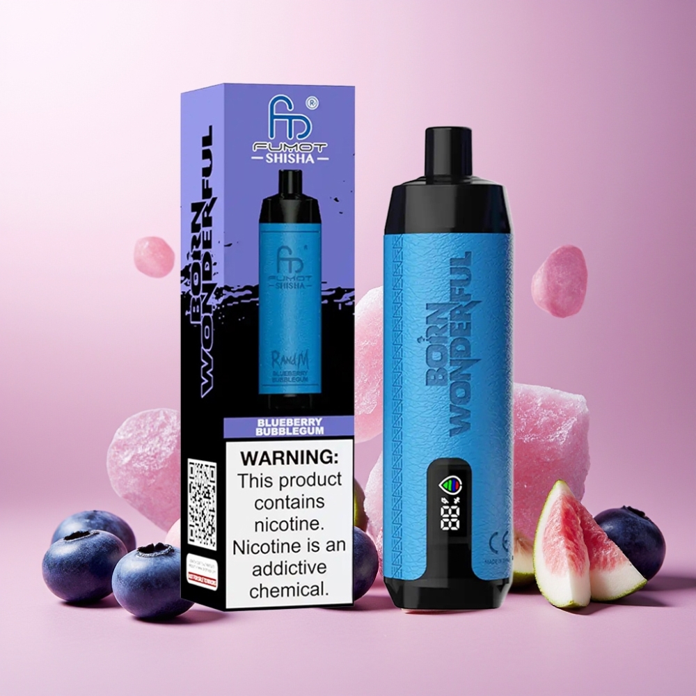 RandM Fumot Shisha Norge Engros 10000 Puffs 18ml Blåbær Tyggegummi Vape til engangsbruk med LED Indikator og Type-C Lading