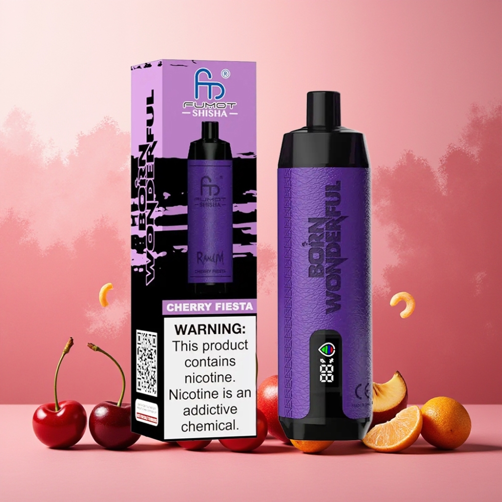 RandM Fumot Shisha Norge Engros 10000 Puffs 18ml Kirsebær Fiesta Vape til engangsbruk med LED-Indikator og Type-C Port
