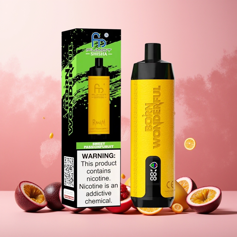 RandM Fumot Shisha Norge Engros 10000 Puffs 18ml Søt Pasjonsfrukt Vape til engangsbruk med LED-indikator og Type-C-lading