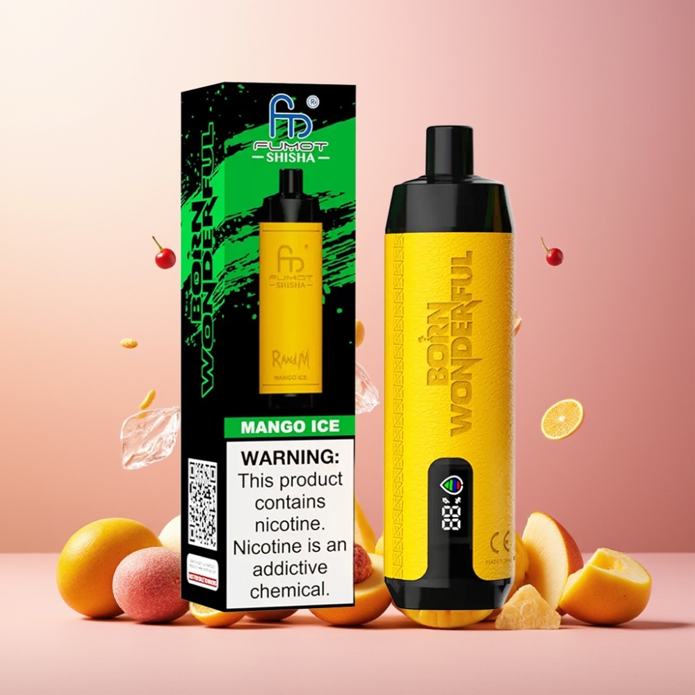 RandM Fumot Shisha Norge Engros 10000 Puffs Vape til engangsbruk Mango Is med 18ml e-væske og 850 mAh batteri