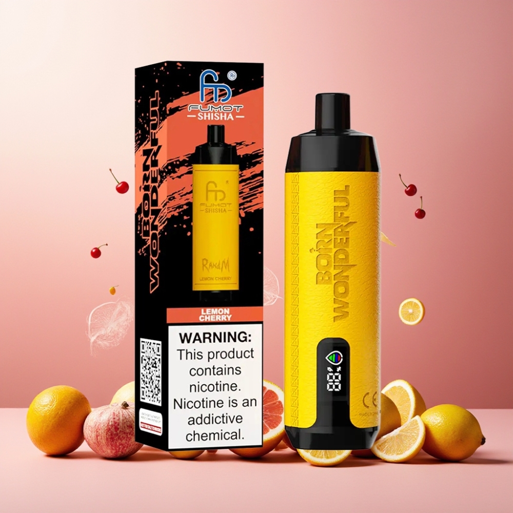RandM Fumot Shisha Norge Engros – 10000 Puffs Vape til engangsbruk Sitron/Kirsebær – 18ml E-væske, 850 mAh Batteri, Type-C Lading