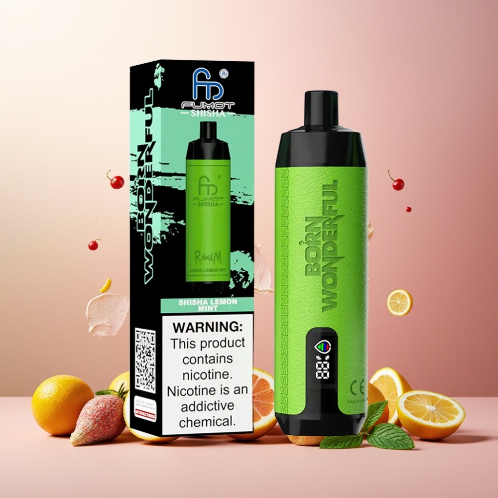 RandM Fumot Shisha Norge Engros 10000 Puffs Vape til engangsbruk Sitron Mynte med 18ml E-væske og 850 mAh Batteri