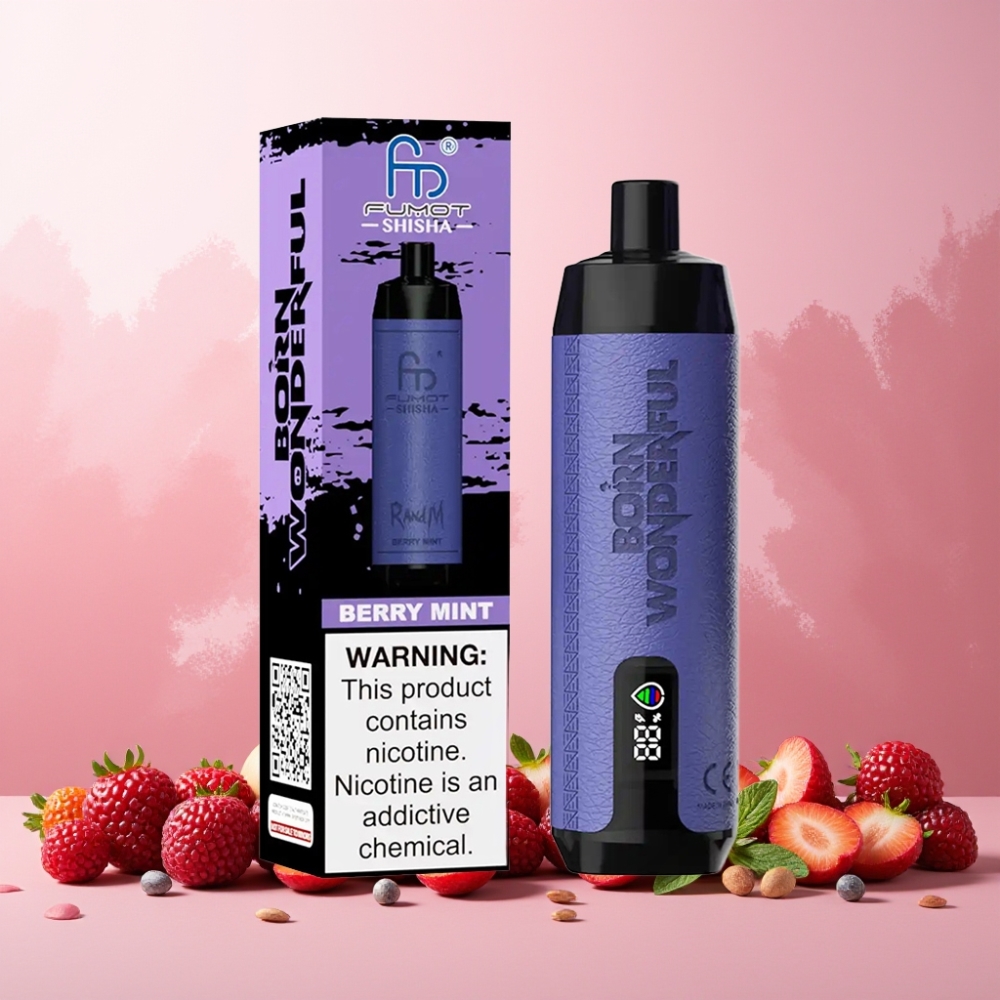 RandM Fumot Shisha Norge engros 10000 Puffs Vape til engangsbruk med Bær-Myntesmak, 18ml e-væske, 850 mAh batteri og Type-C lading