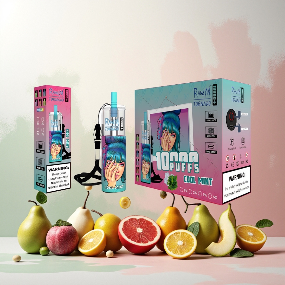 RandM Fumot Original Tornado 10000 Plus Norge Engros – Kjølig Mynte – 20 ml / 850 mAh – Mesh Coil & Type-C Port – RGB Lys