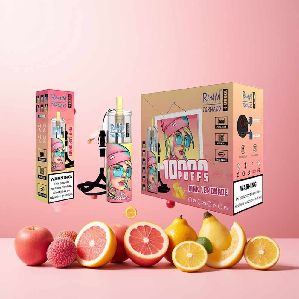 RandM Fumot Original Tornado 10000 Plus Norge Engros Vape til engangsbruk 20 ml 850 mAh Type-C RGB Lys Rosa Sitronbrus